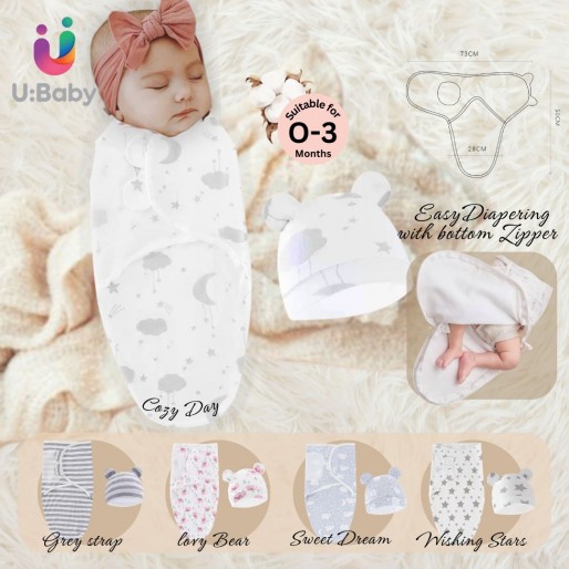 U:Baby Easy Zip Swaddle with Hat (Cozy Day)